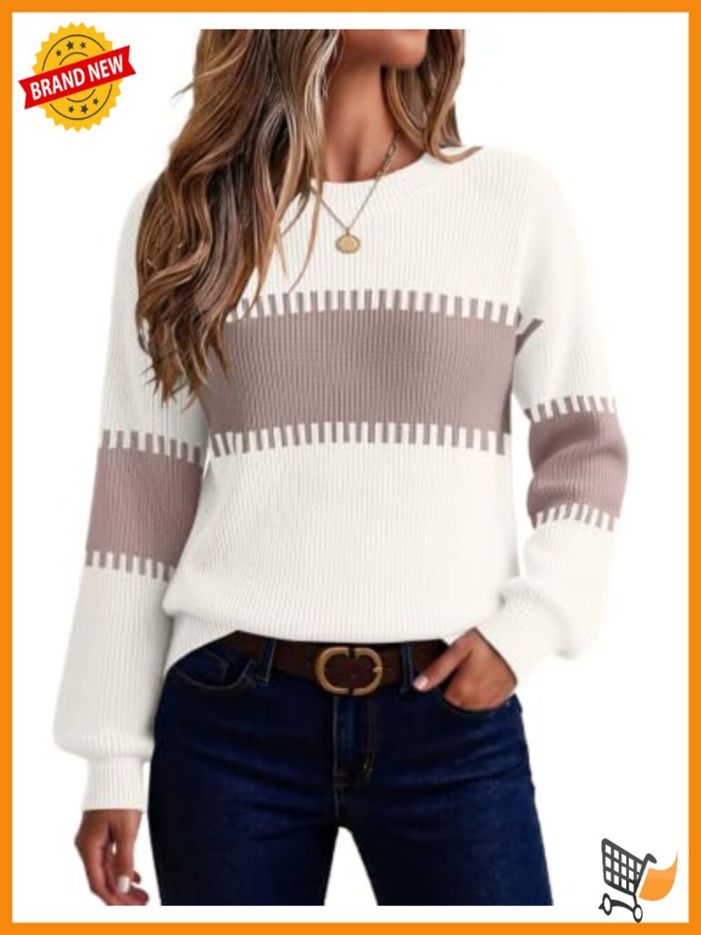 Chunky Knit Crew Neck Long Sleeve Pullover Women Fall Soft Viscose Blend Cozy